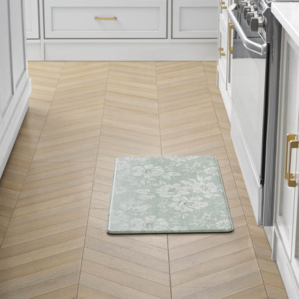 Laura Ashley - Anti-Fatigue Kitchen Mat, Iris Floral Design, Stain, Water & Fade Resistant, Cooking & Standing Relief, Non-Slip Backing, Measures 17.5" x 32", Sage Green Iris