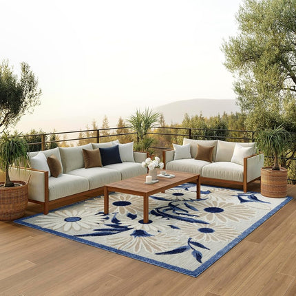 Nourison Aloha Indoor/Outdoor Blue/Grey 6' x 9' Area Rug, Easy Cleaning, Non Shedding, Bed Room, Living Room, Dining Room, Kitchen (6x9)