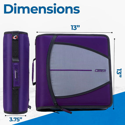 Case-it Mighty Zip Tab School Zipper Binder | 3-Inch O-Rings, 600-Sheet Capacity, 5-Subject Expanding File Folder, Multiple Pockets & Storage Organizer, Shoulder Strap | D-146 Purple Eclipse