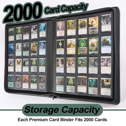 Premium 2000 Pocket Card Binder - 20 Pocket Trading Card Binder with Sleeves Fits 2000 Cards, Ringless Card Album for TCG - Model A，Blackish Green