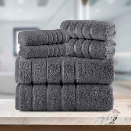 Elegant Comfort 4 Lines Viscose Stripe 6-Piece Premium Towel Set - 100% Turkish Cotton High Absorbent Luxury Bathroom Towels – Includes 2 Washcloths, 2 Hand Towels and 2 Bath Towels Set, Gray