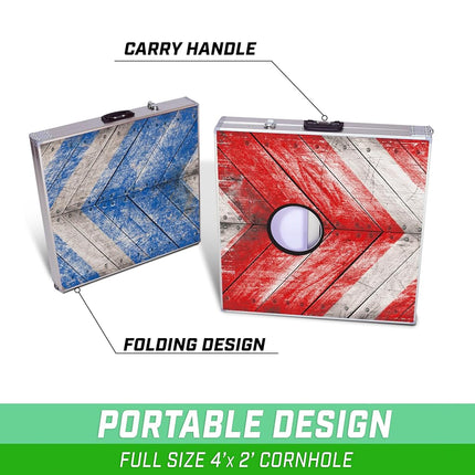 GoSports Rustic Red & Blue Design Cornhole Game Set, Regulation Size