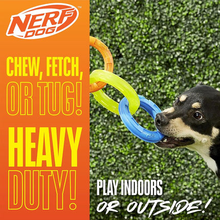 Nerf Dog Jouet à tirer 3 anneaux en TPR de 29 cm – Bleu, Vert et Orange