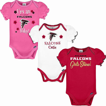 NFL Gerber Baby Girl's Standard 3 Pack Short Sleeve Onesie Bodysuit, Team Color, 3-6 Months