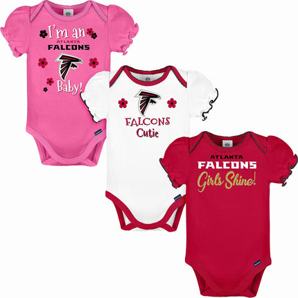 NFL Atlanta Falcons 3 Pack Short Sleeve Bodysuit, 