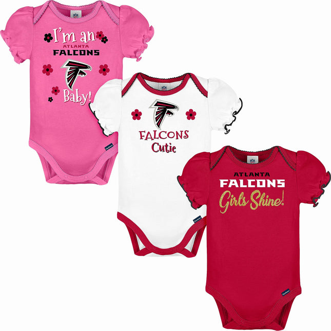NFL Atlanta Falcons 3 Pack Short Sleeve Bodysuit, 