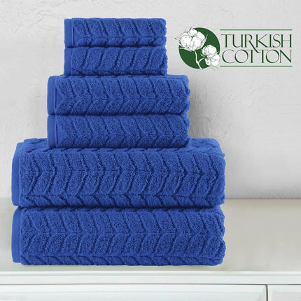Juego de toallas Elegant Comfort Luxury de 6 piezas, 100 % algodón turco, jacquard trenzado, textura premium, calidad hotelera – Suaves y absorbentes, incluye 2 toallas de baño, 2 toallas de mano y 2 toallas para la cara, azul real