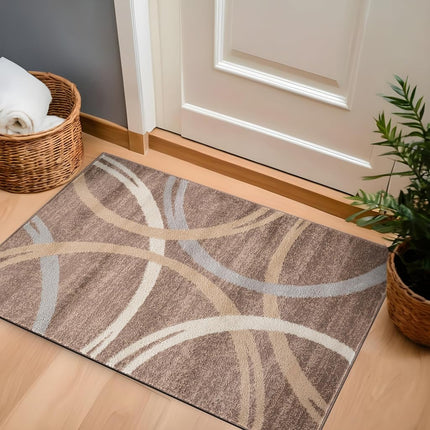 Alfombra decorativa moderna con diseño de círculos ondulados de Rugshop, alfombra resistente a la decoloración para entrada, baño o espacios pequeños, marrón, 2'7" x 4'