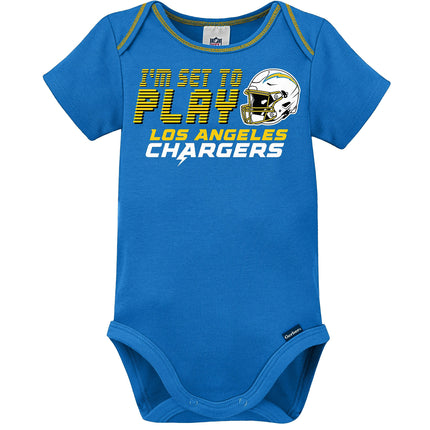 NFL Baby Boys' 3-pack Bodysuit, Sleep 'n Play, & Cap Set, Los Angeles Chargers, 3-6 Months