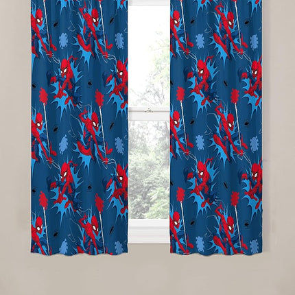 Marvel Spiderman Spidey Daze 63" Inch Drapes - Beautiful Room Décor & Easy Set Up, Bedding - Curtains Include 2 Tiebacks, 4 Piece Set (Official Marvel Product)