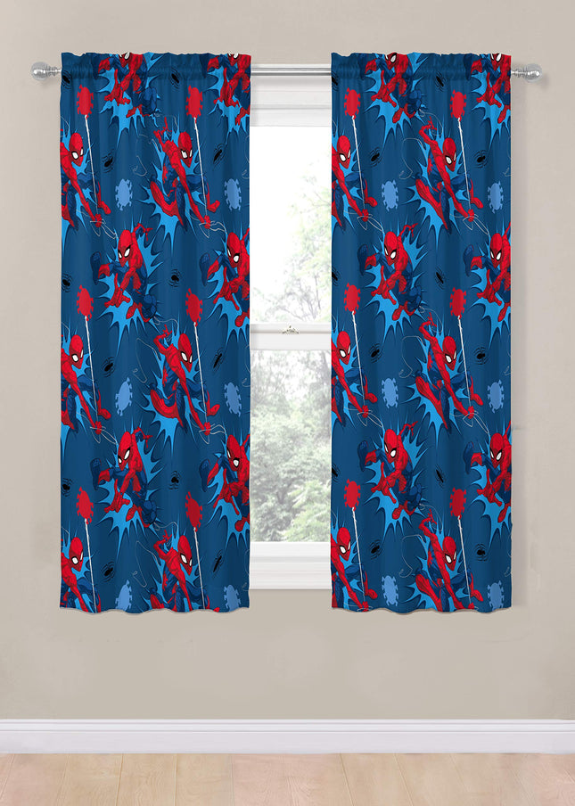 Marvel Spiderman Spidey Daze 63" Inch Drapes - Beautiful Room Décor & Easy Set Up, Bedding - Curtains Include 2 Tiebacks, 4 Piece Set (Official Marvel Product)