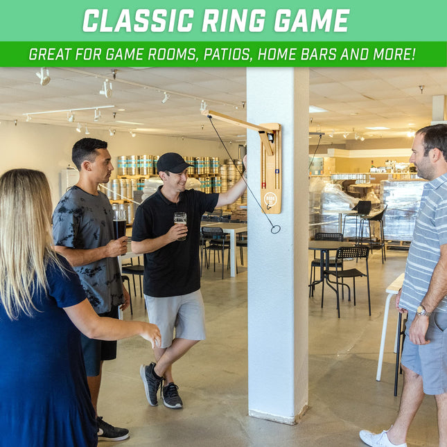 GoSports Hook 21 Wall Mounted Ring Swing Game with Foldable Arm - Play Indoors or Outdoors