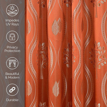 Elegant Comfort Luxurious Aurora Jacquard Look Curtain Panel Set with Attached Valance 54" X 63 inch (Set of 2), Rusty Red