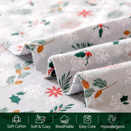 Elegant Comfort Ultra Soft 4-Piece 100% Turkish Cotton Flannel Sheet Set - Holiday Christmas Flannel Sheets, Warm and Cozy Anti-Pill Premium Quality, Deep Pocket Fitted Sheet- Twin XL, Poinsettia
