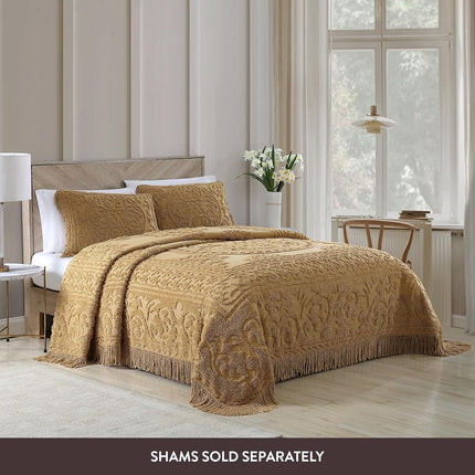 Beatrice Home Fashions Bedspread, Chenille, Gold, Queen