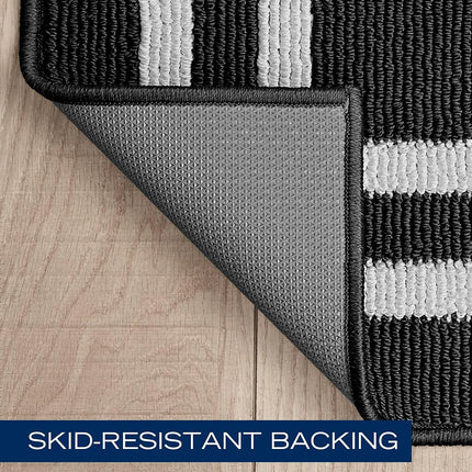 Nautica – Runner Rug | Indoor Runners for Hallways and Entry Rugs| Non-Slip and Non-Skid Entry and Kitchen Door Mat| Machine Washable Entryway Carpet Rugs |26” x 45” | Double Border Dark Grey