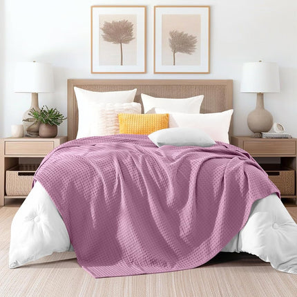Elegant Comfort Premium 100% Cotton Waffle Blanket - Lightweight Breathable Waffle Weave Bed Blanket - Soft and Warm All Season Blanket for Couch, Sofa and Bed, Full Size 88x88 Inches, Lavender