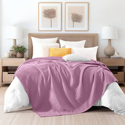 Elegant Comfort Premium 100% Cotton Waffle Blanket - Lightweight Breathable Waffle Weave Bed Blanket - Soft and Warm All Season Blanket for Couch, Sofa and Bed, Full Size 88x88 Inches, Lavender