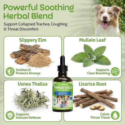 Pet Wellbeing Throat Gold for Dogs - Natural Herbal Cough, Throat and Respiratory Support for Dogs - 2 oz(59ml)