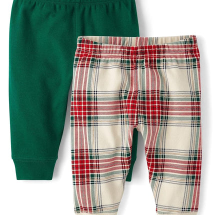 The Children's Place Baby Boys' and Newborn Knit Pull on Pants, Green/Red Plaid 2-Pack, 18-24 Months