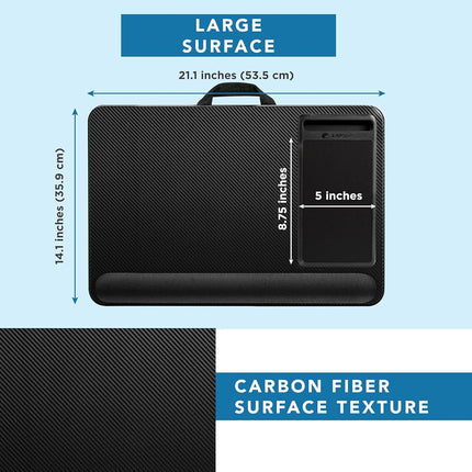 LapGear Home Office Pro Lap Desk with Wrist Rest, Mouse Pad, and Phone Holder - Black Carbon - Fits up to 15.6 Inch Laptops - Style No. 91598