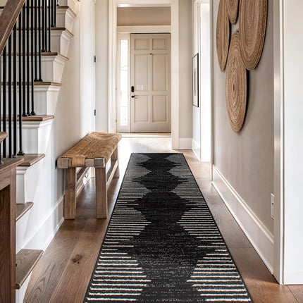 Rugshop Bohemian Stripe Stain Resistant High Traffic Living Room Kitchen Bedroom Dining Home Office Runner Rug 2'7" x 8' Black