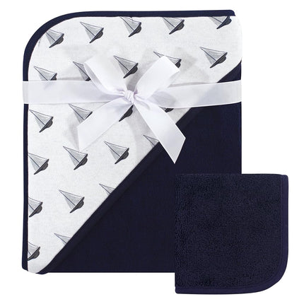 Hudson Baby Unisex Baby Cotton Hooded Towel and Washcloth, Sailboat, One Size