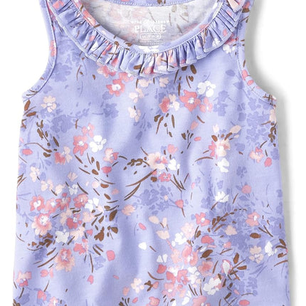 The Children's Place Baby Toddler Girls Ruffle Tank Top, Peri Tint, 6-9 Months