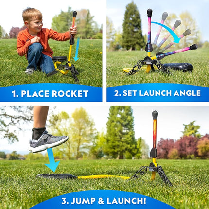 NATIONAL GEOGRAPHIC Air Rocket Launcher Toy – LED Foam Rocket Launcher Science Kit for Kids, Jump and Launch Kid-Powered Foam Air Rockets up to 30.5 Meters, Kids Outdoor Activities, STEM Toys