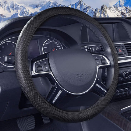 FH Group FH2020BLACK Leatherette Dual Material Silicone Anti-Slip Ultimate Protection Flexible Steering Wheel Cover Universal Fit for Most Cars, Trucks, SUVs, and Vans, Black