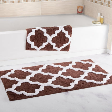 Bedford Home 67A-78454 100% Cotton 2 Piece Trellis Bathroom Mat Set-Chocolate