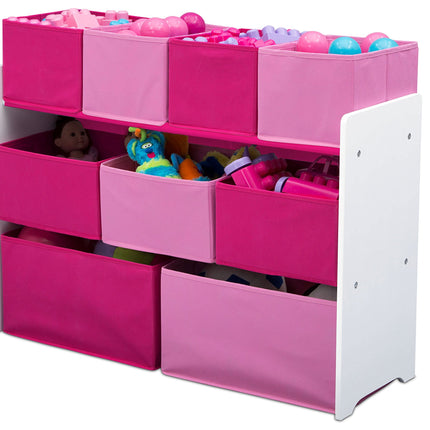 Organizador de juguetes de varios compartimentos de lujo Delta Children con recipientes de almacenamiento, blanco/rosa