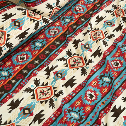 Chezmoi Collection 4-Piece Southwestern Geometric Motif Sheet Set California King Size - Multicolor Red Brown Blue Cream Printed Brushed Microfiber Lightweight Breathable Deep Pocket Bed Sheets