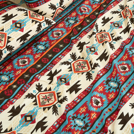 Chezmoi Collection 4-Piece Southwestern Geometric Motif Sheet Set California King Size - Multicolor Red Brown Blue Cream Printed Brushed Microfiber Lightweight Breathable Deep Pocket Bed Sheets