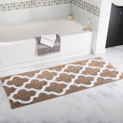 Bedford Home 67A-78546 100% Cotton Trellis Bathroom Mat-24"x60", Taupe