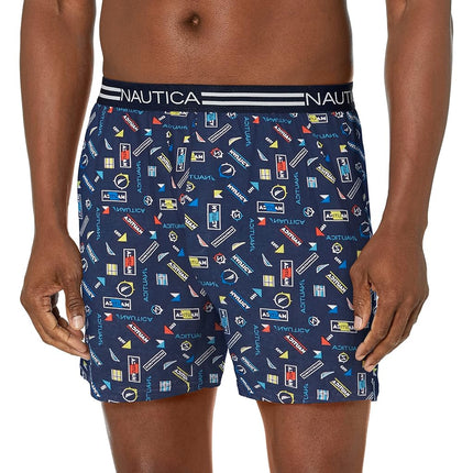 Nautica Men's Classic Cotton Loose Knit Boxer Shorts, Ocean Explorer-Peacoat, S