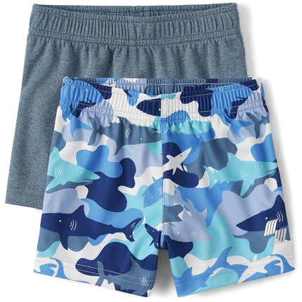 Shorts quotidiens à enfiler The Children's Place pour bébés garçons et tout-petits, lot de 2, bleu/requin, 18-24 mois