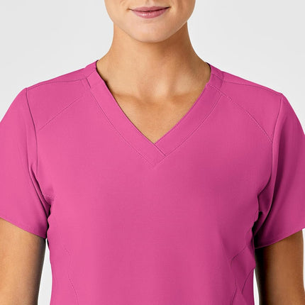 WonderWink Women's Stylized V-Neck Top, Hot Pink, Large