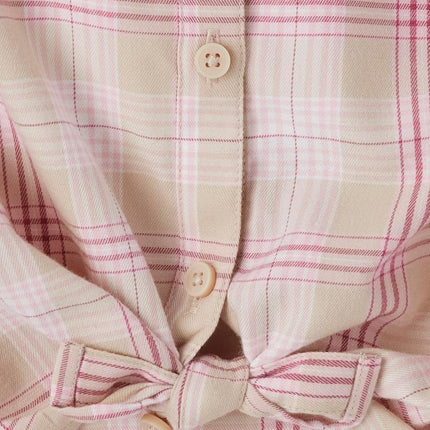 The Children's Place Girls' Long Sleeve Plaid Twill Tie Front Button Down Shirt, Latte Plaid, X-Large