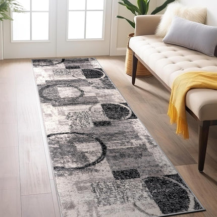 Rugshop Contemporary Circle Design Runner Rug, Non-Shedding Carpet for Hallway, Kitchen, or Entryway, Cream, 2' x 7'2"