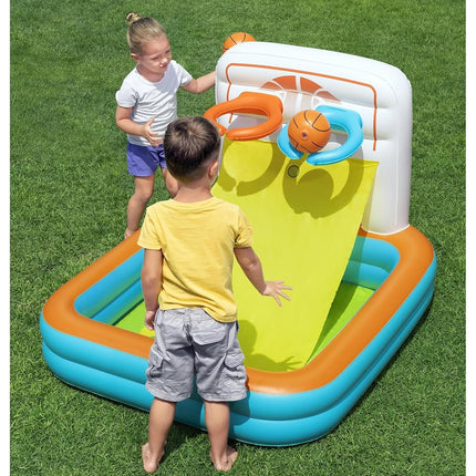 Bestway: Kick 'N Swish - 3-in-1 Multi-Use Ball Pit, 47x 42x33, Inflatable Sports Activitiy Center, Basketball-Soccer-Ball Pit, Indoor-Outdoor Kids 2+