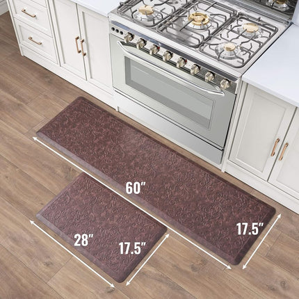 Chef Gear - Alfombrilla de cocina antifatiga - Diseño Marni - Alfombrilla de chef acolchada y cómoda - Piel sintética - Alivio para cocinar y estar de pie - Antideslizante - Juego de 2 - 17.5"x 60"/ 17.5"x28" - Roja