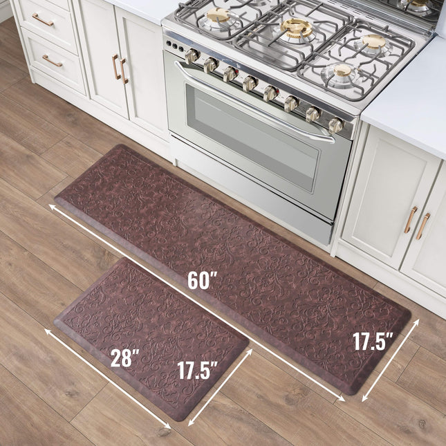 Chef Gear - Anti-Fatigue Wellness Kitchen Mat - Marni Design - Cushioned Comfort Chef Mat - Faux Leather - Cooking & Standing Relief -Skid-Resistant - Set of 2-17.5"x 60"/ 17.5"x28"- Red