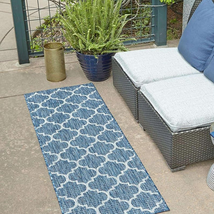 Unique Loom Trellis Collection Area Rug-Lattice Design, Moroccan Inspired for Indoor/Outdoor Décor, 2' 0" x 8' 0" Runner, Navy Blue/Gray