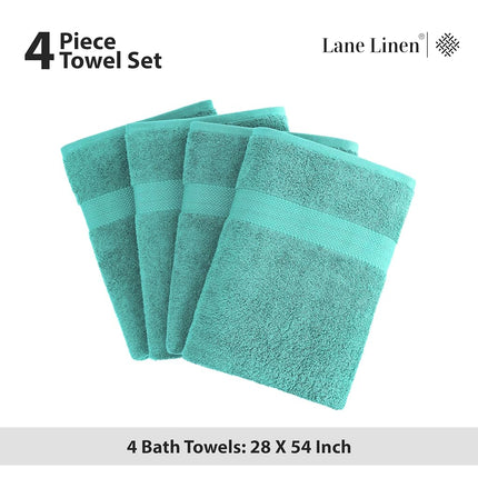 LANE LINEN Bathroom Towels Set (4 Pack)- 100% Cotton Luxury Bath Towels for Bathroom, Soft Shower Towels, Quick Dry Turkish Bath Towels, Super Absorbent Hotel Quality Bath Towel Set (28"x 54")- Teal