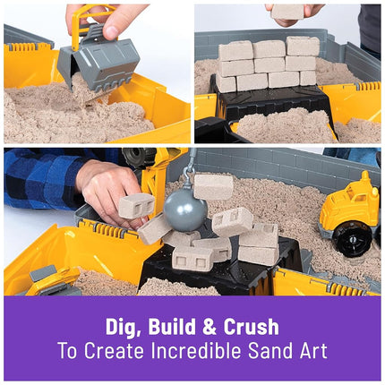 Kinetic Sand, Construction Site Folding Sandbox with 2lbs Play Sand & Toy Truck, Storage Case, Sensory Toys, for Kids Ages 3 and up