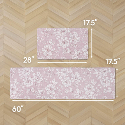 Laura Ashley - Anti-Fatigue Kitchen Mat, Iris Floral Design, Stain, Water & Fade Resistant, Cooking & Standing Relief, Non-Slip Backing, 2 Piece Set: 17.5" x 60" / 17.5" x 28" Soft Pink Iris