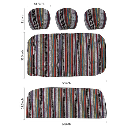 VarCozy Baja Saddle Blanket Seat Covers Full Set, Front Seat Covers and Split Rear Bench Seat Covers for Sedan, SUV, Truck, Universal Stripe Woven Automotive Seat Cover,Breathable, Airbag Compatible