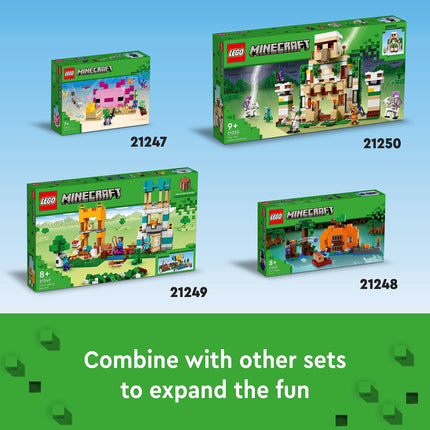 LEGO Minecraft 21247 El set de construcción La casa del ajolote, aventuras creativas en una colorida base submarina, incluye un explorador buzo, un delfín, un ahogado y más, juguete de Minecraft para