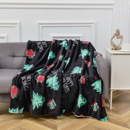 Elegant Comfort Reversible and Ultra-Plush Flannel Fleece-Winter Christmas Sherpa Throw- Lightweight Soft and Cozy-Holiday Decorative Throw, Perfect for Lounging, 50 x 60 inches, Feliz Navidad